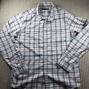 Mountain Hardware Men's XL Wht/Gray/Orange Plaid Button Up Long Sleeve Shirt 